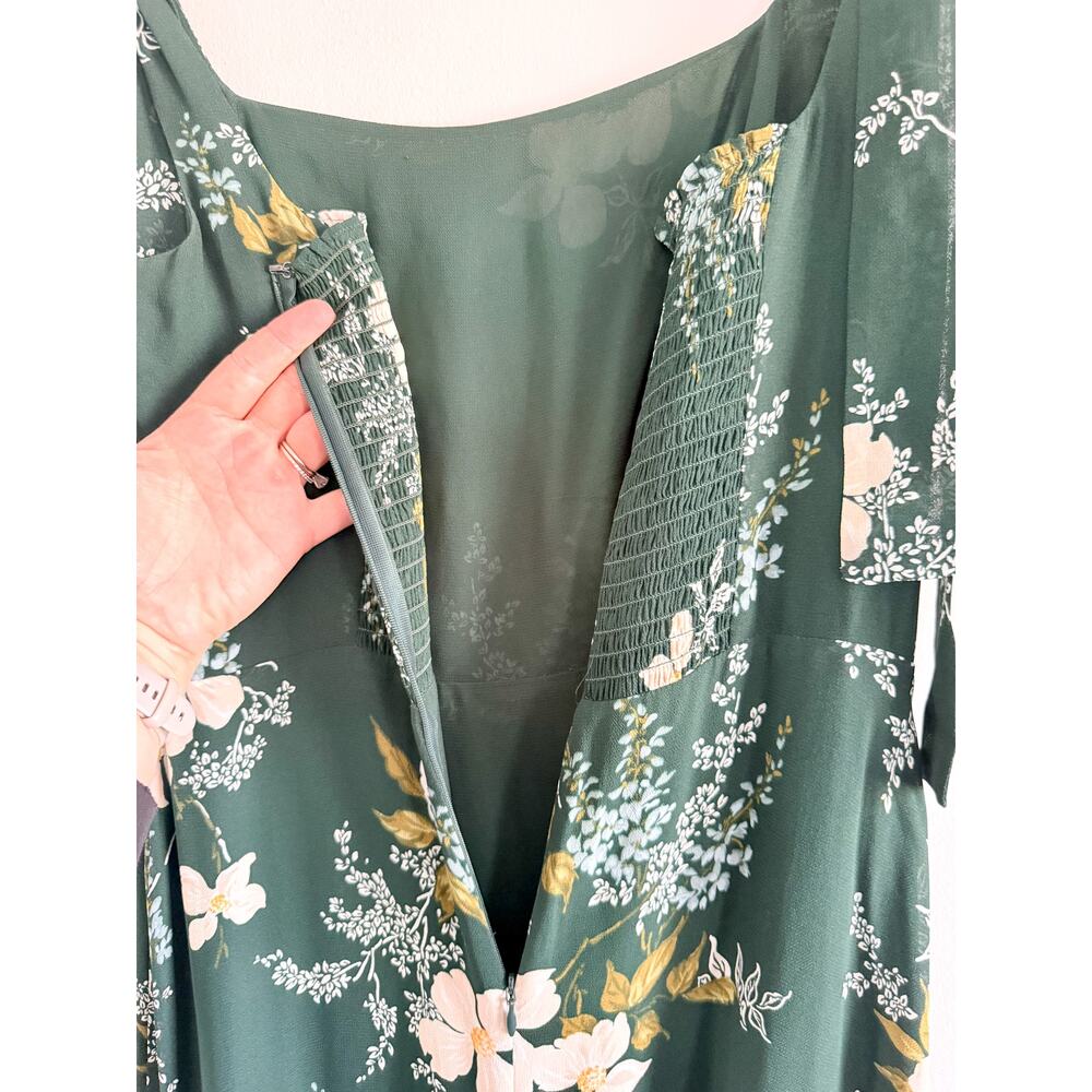 Reformation | Twilight Dress Portia Green Floral Tie Strap Midi | Sz 8 - Picture 7 of 10